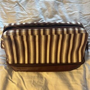 Beis Toiletries Bag in Brown and White Stripe